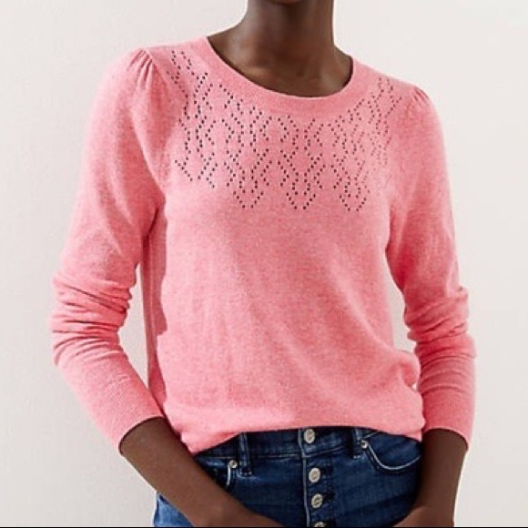 LOFT Sweaters - NWT LOFT Pointelle Puff Sleeve Sweater Women’s Plus Size XXL Pink/Coral Color